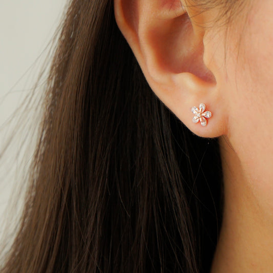Christine Flower Stud Earrings (Rose Gold)