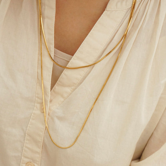Geneva Herringbone Chain Long Necklace (Gold)