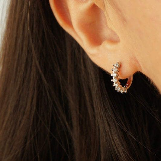 Quinsley Pavé Huggie Earrings (Silver)