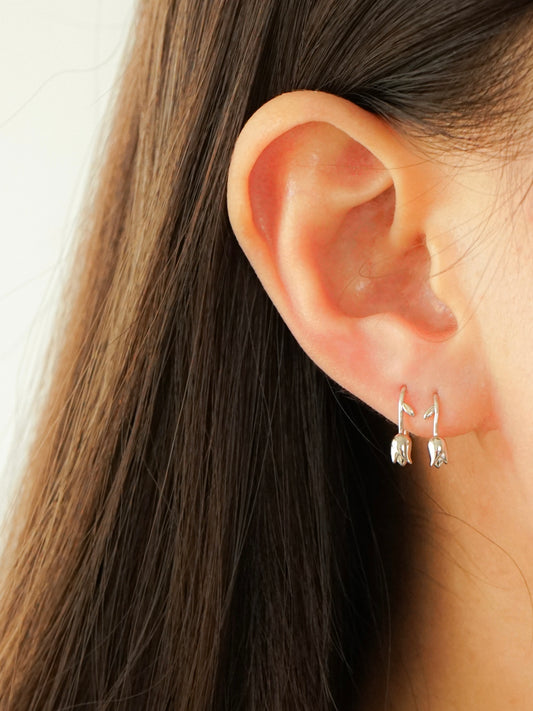 Paula Tulip Hook Earrings (Silver)