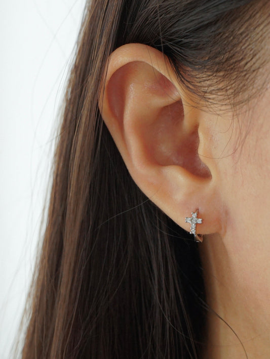 Emiliana Cross Huggie Earrings (Silver)
