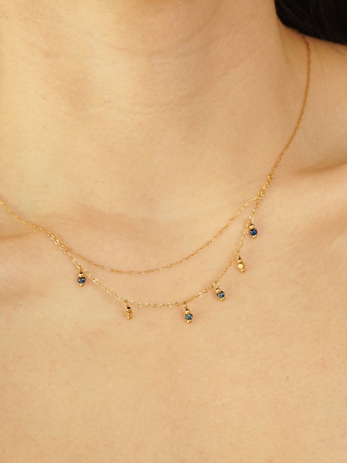 Gema Blue Beaded Layered Necklace