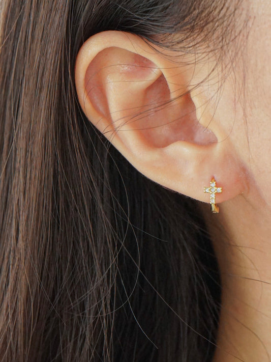 Emiliana Cross Huggie Earrings (Gold)