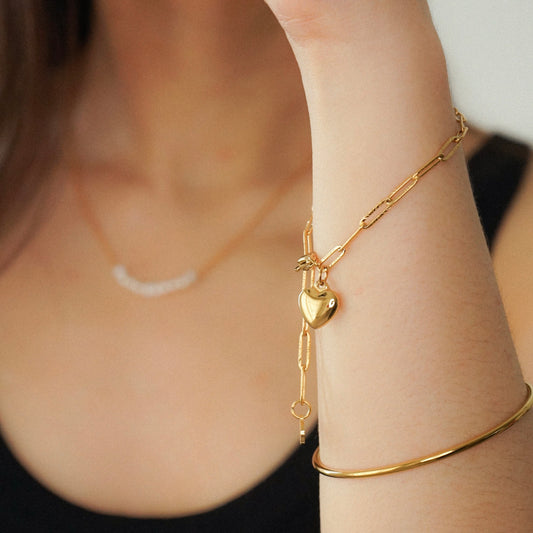 Yatziri Heart Chain Link Bracelet (Gold)