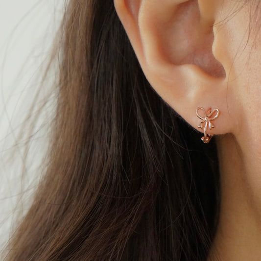 Aliyah Bow Huggie Earrings (Rose Gold)