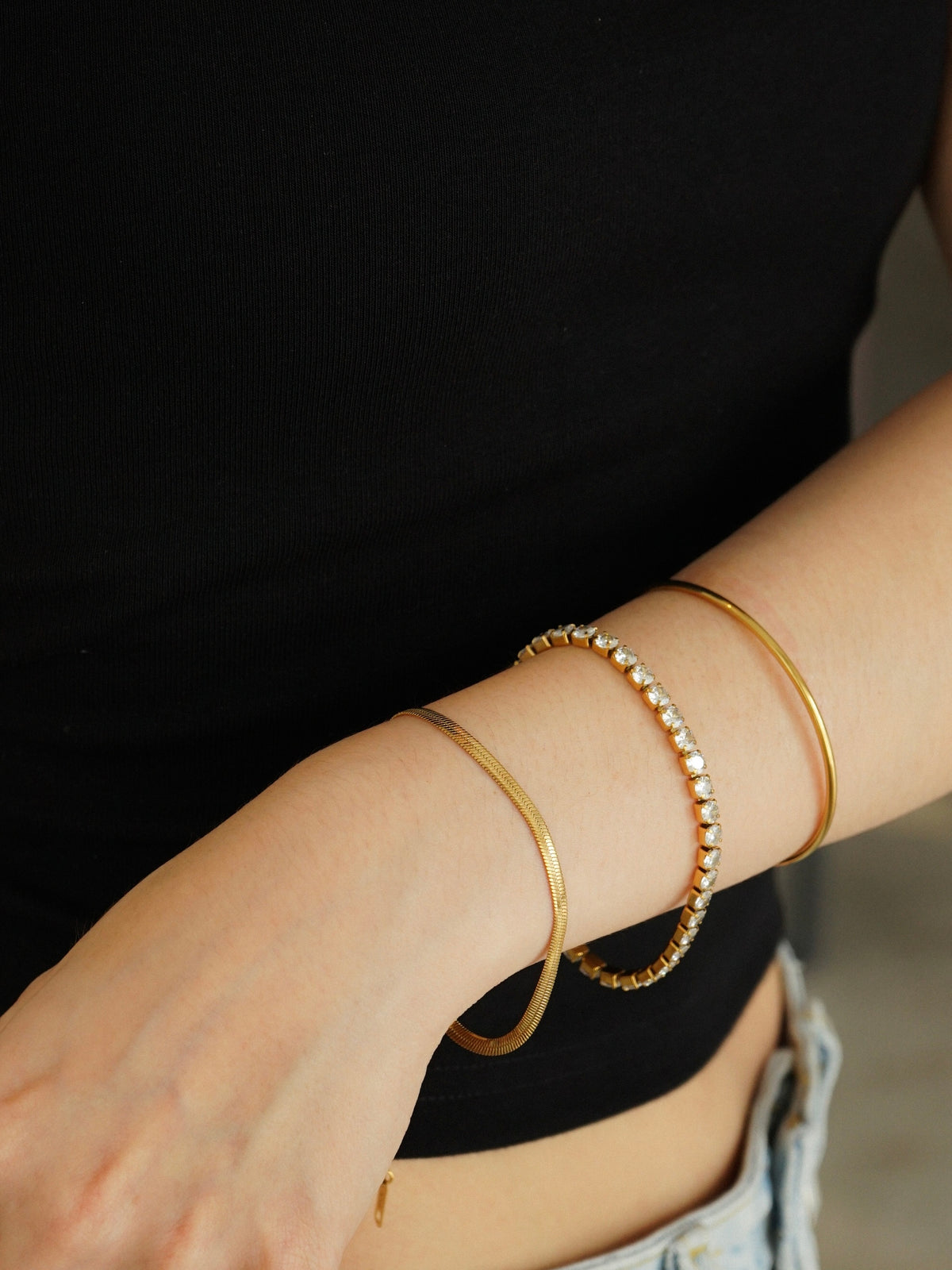 Paige Herringbone Chain Bracelet (Gold)