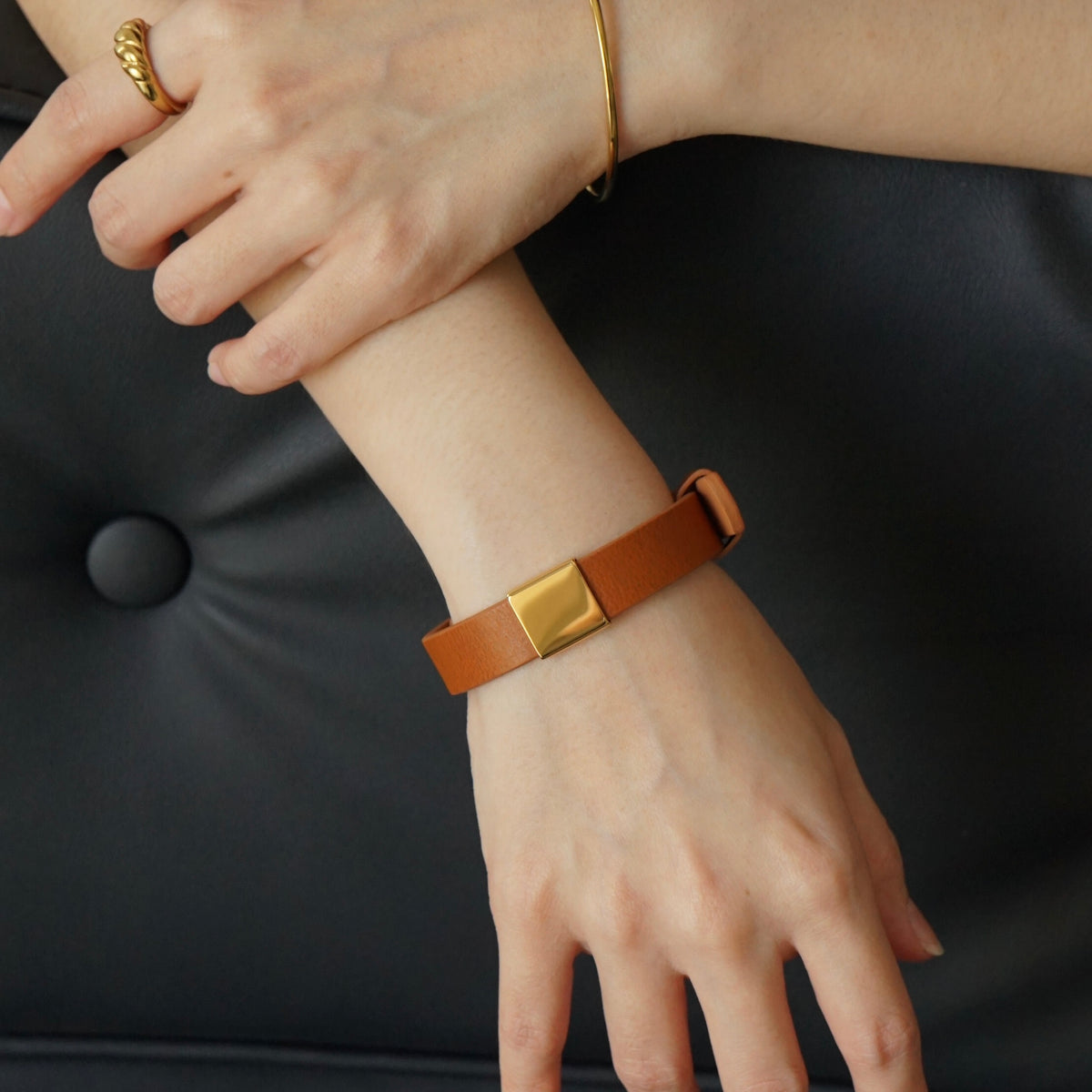 Koa Leather Strap Bracelet (Brown Gold)