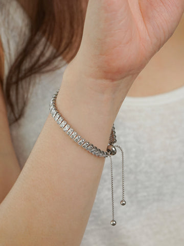 Bria Adjustable Baguette Tennis Bracelet (Silver)