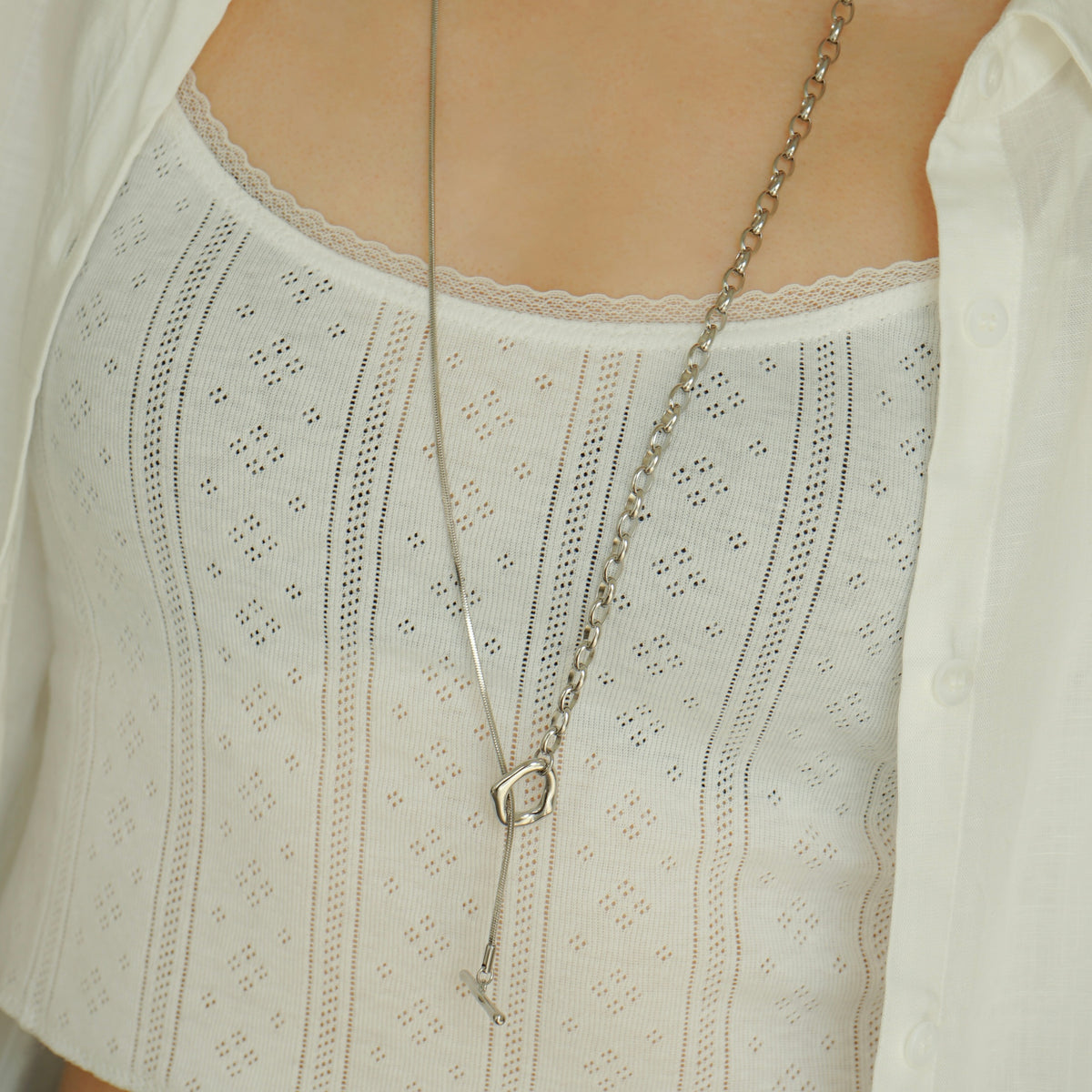 Rivka Chain Link Long Necklace (Silver)