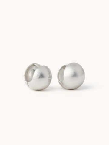 Elina Satin Ball Huggie Earrings (Silver)