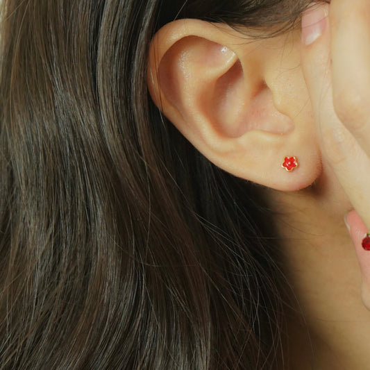Indy Flower Barbell Earrings (Red)