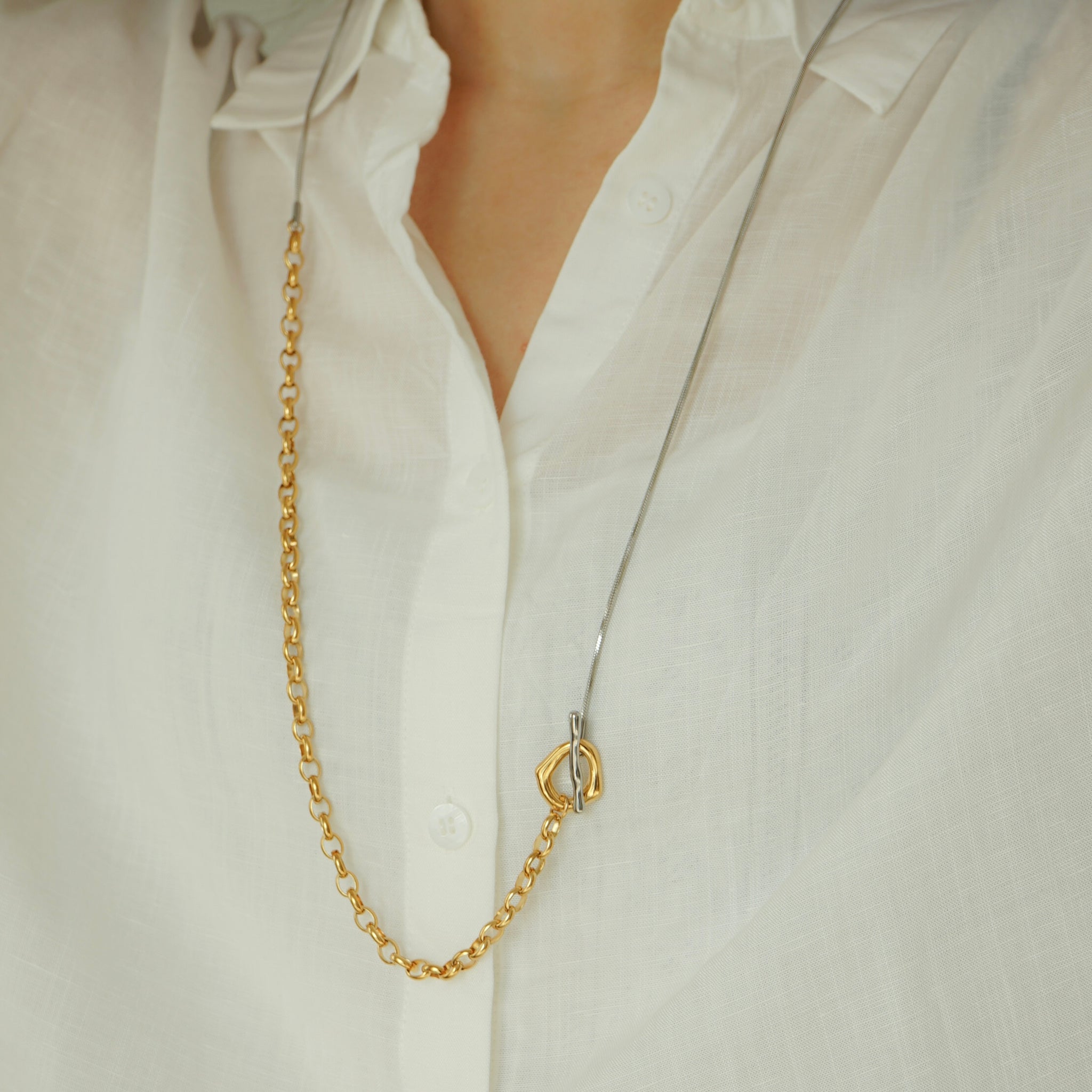 Rivka Chain Link Long Necklace (Duo Tone)