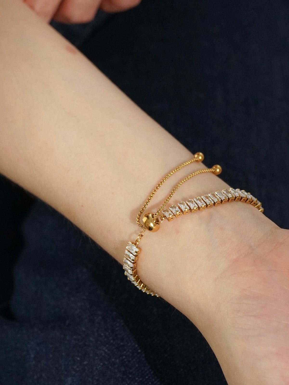 Bria Adjustable Baguette Tennis Bracelet (Gold)