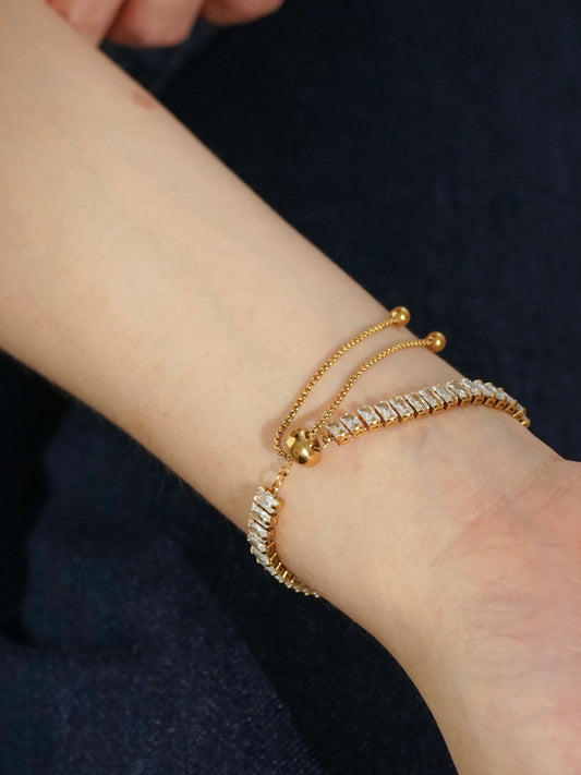 Bria Adjustable Baguette Tennis Bracelet (Gold)