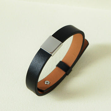 Koa Leather Strap Bracelet (Black Silver)