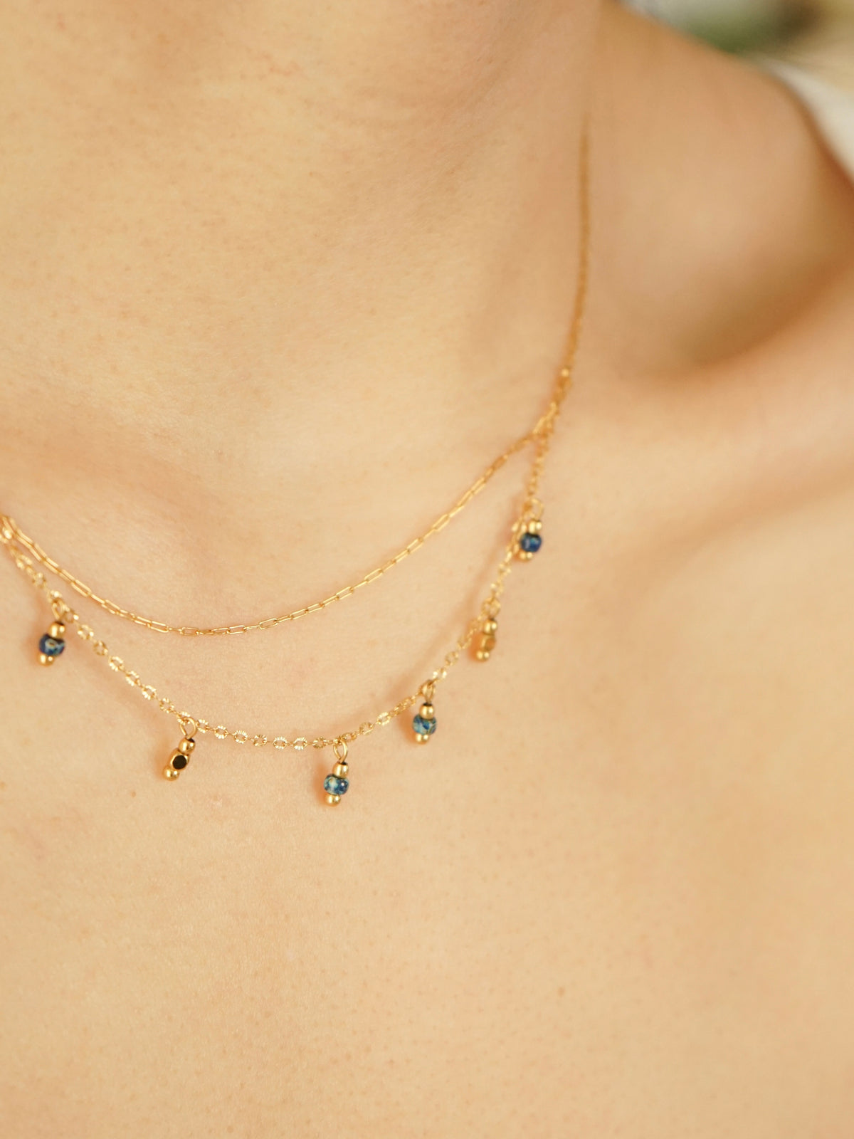 Gema Blue Beaded Layered Necklace