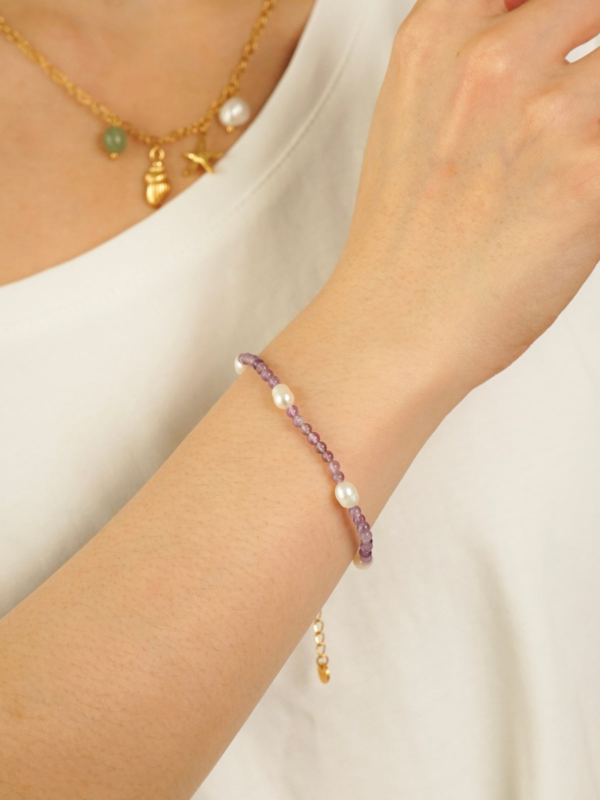 Novah Amethyst Beaded Bracelet