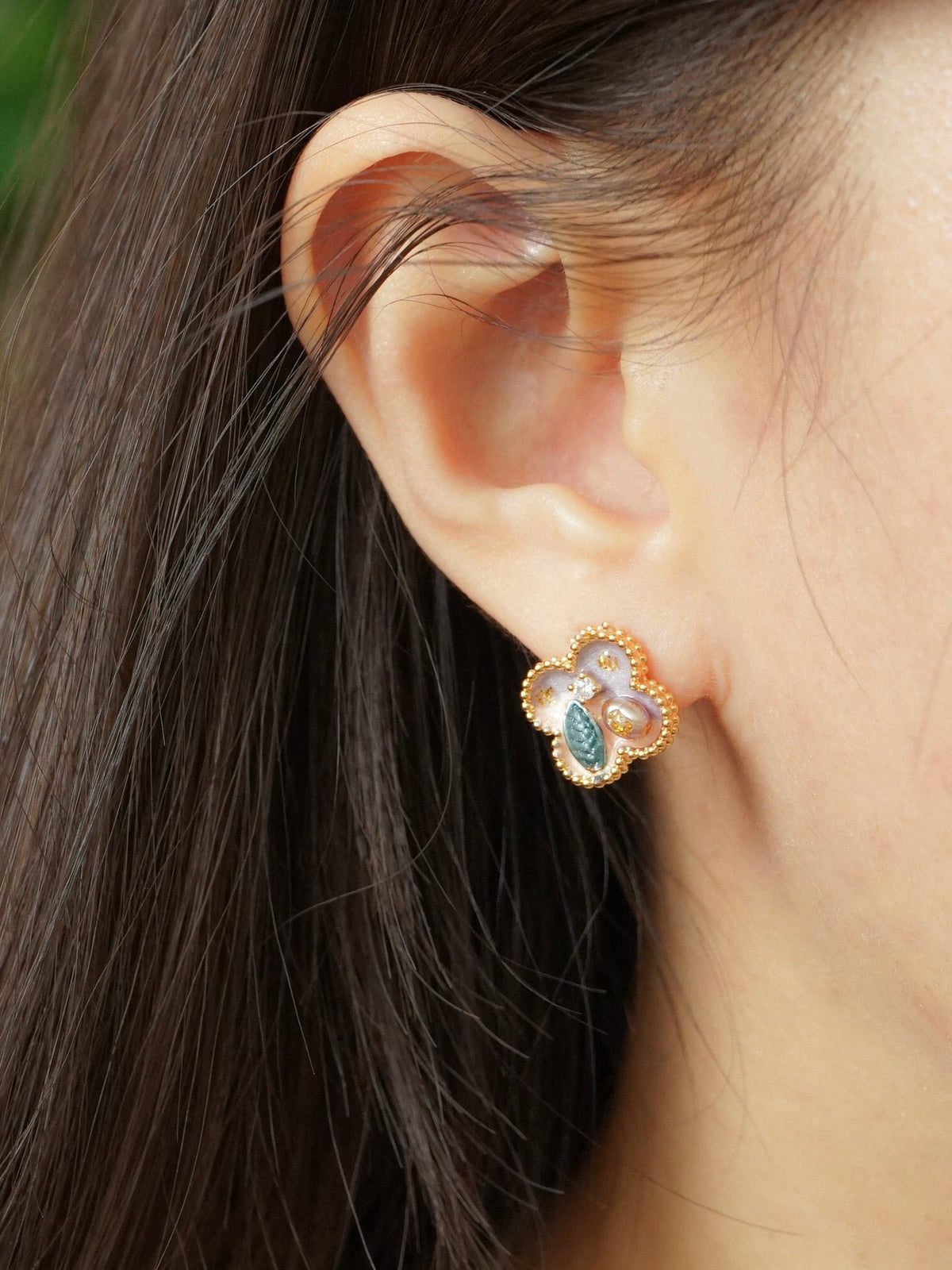 Elia Clover Stud Earrings (Pink Purple)