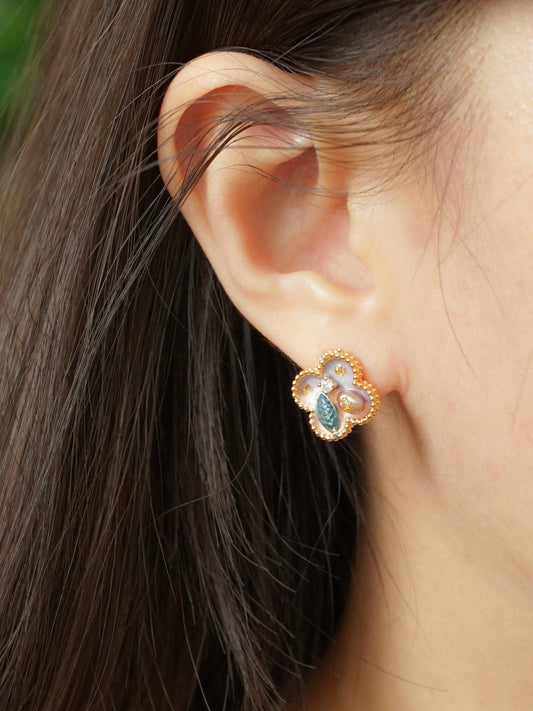 Elia Clover Stud Earrings (Pink Purple)