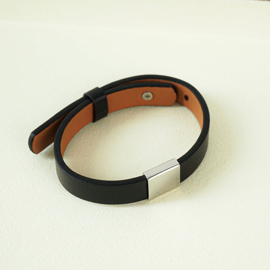 Koa Leather Strap Bracelet (Black Silver)