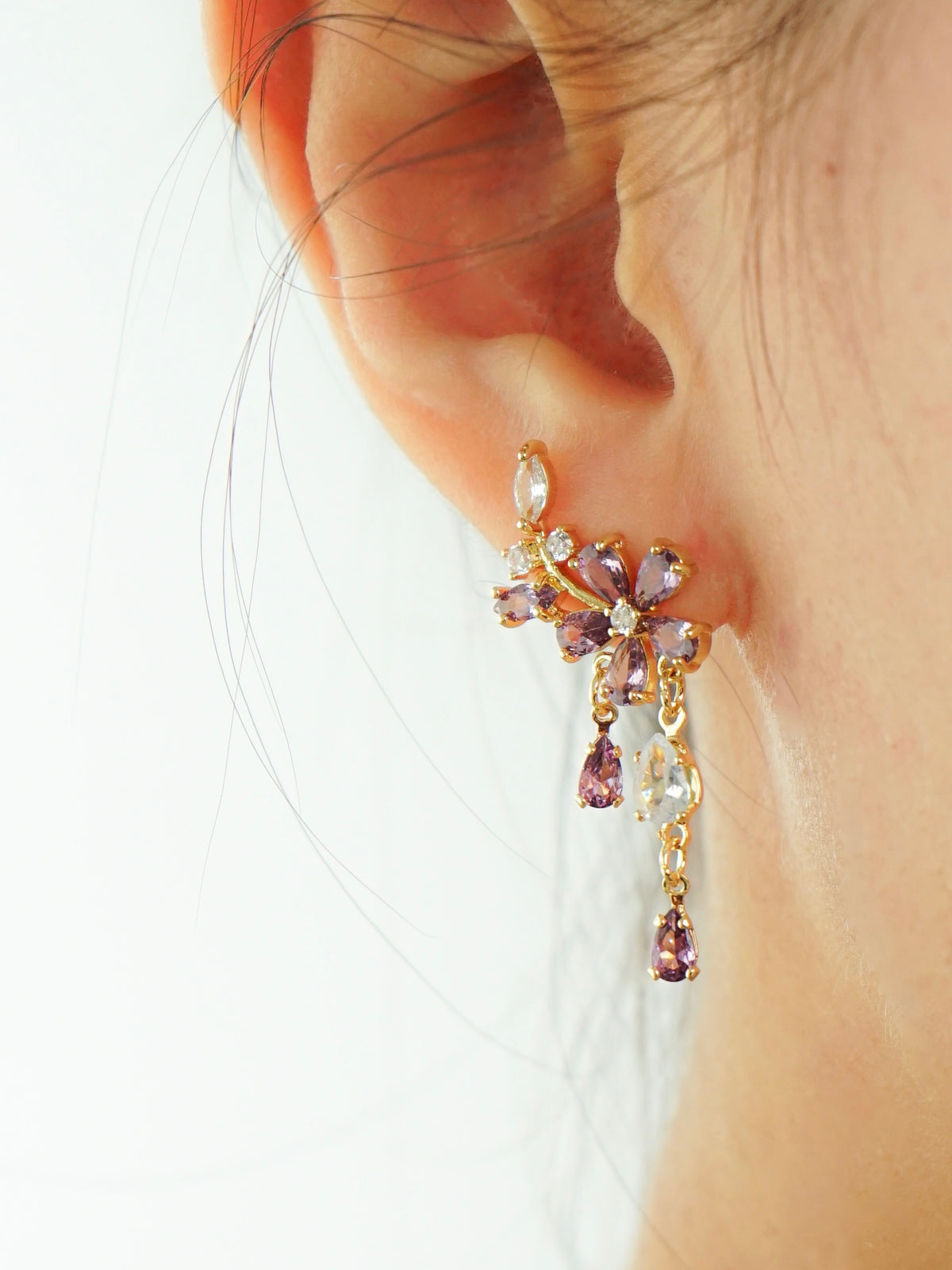 Zinnia Amethyst Fleur Drop Earrings