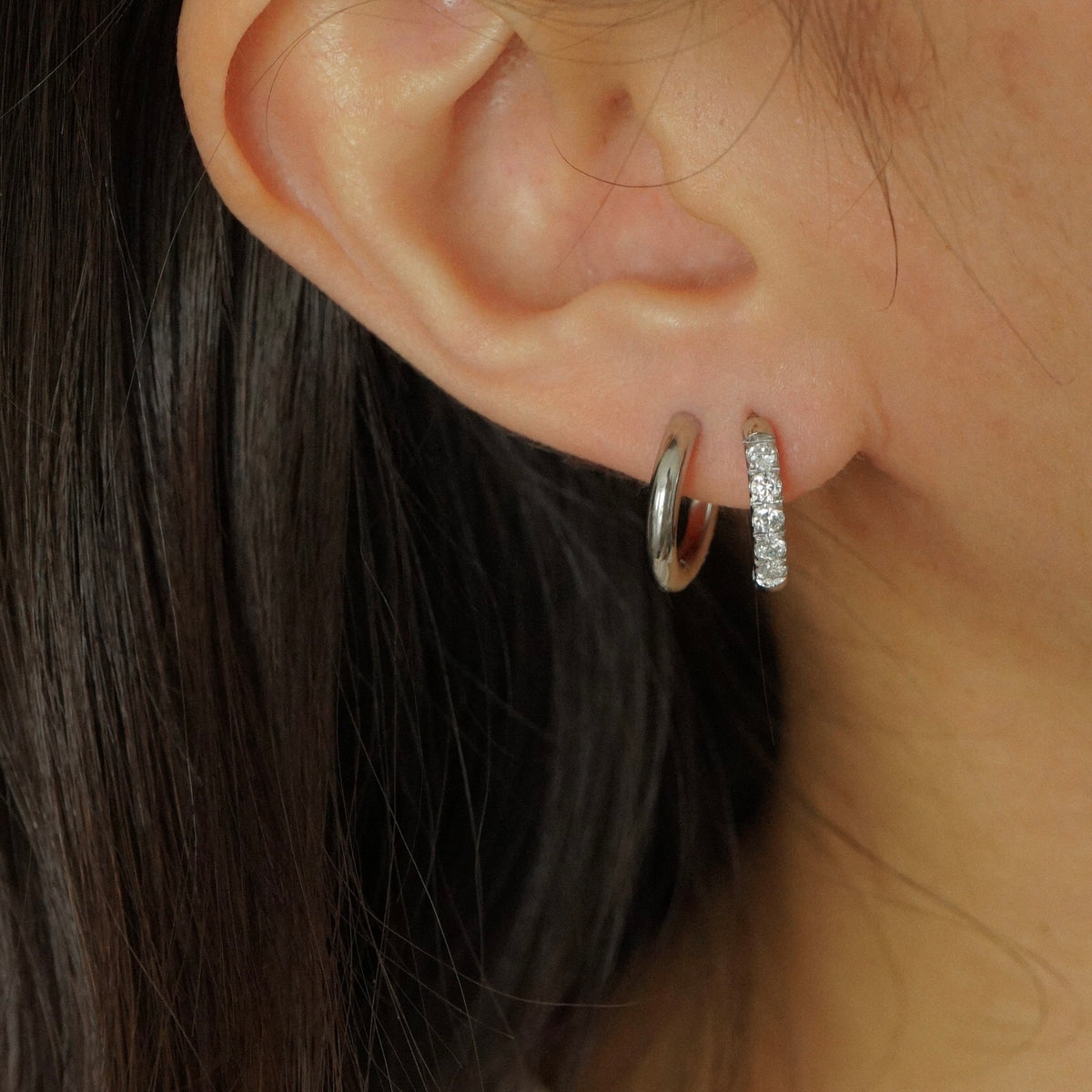 Pavé Huggie Earrings (Silver)