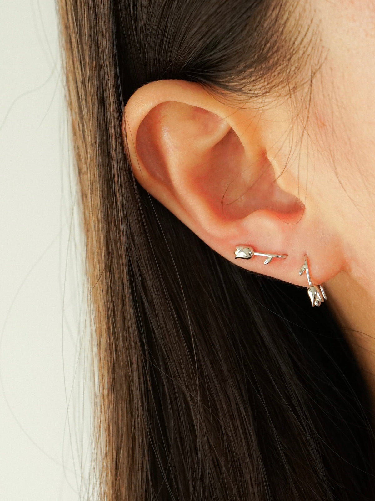 Paula Tulip Hook Earrings (Silver)