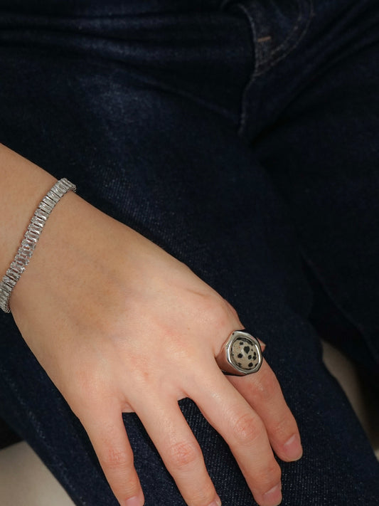 Joelle Oval Dalmatian Jasper Ring