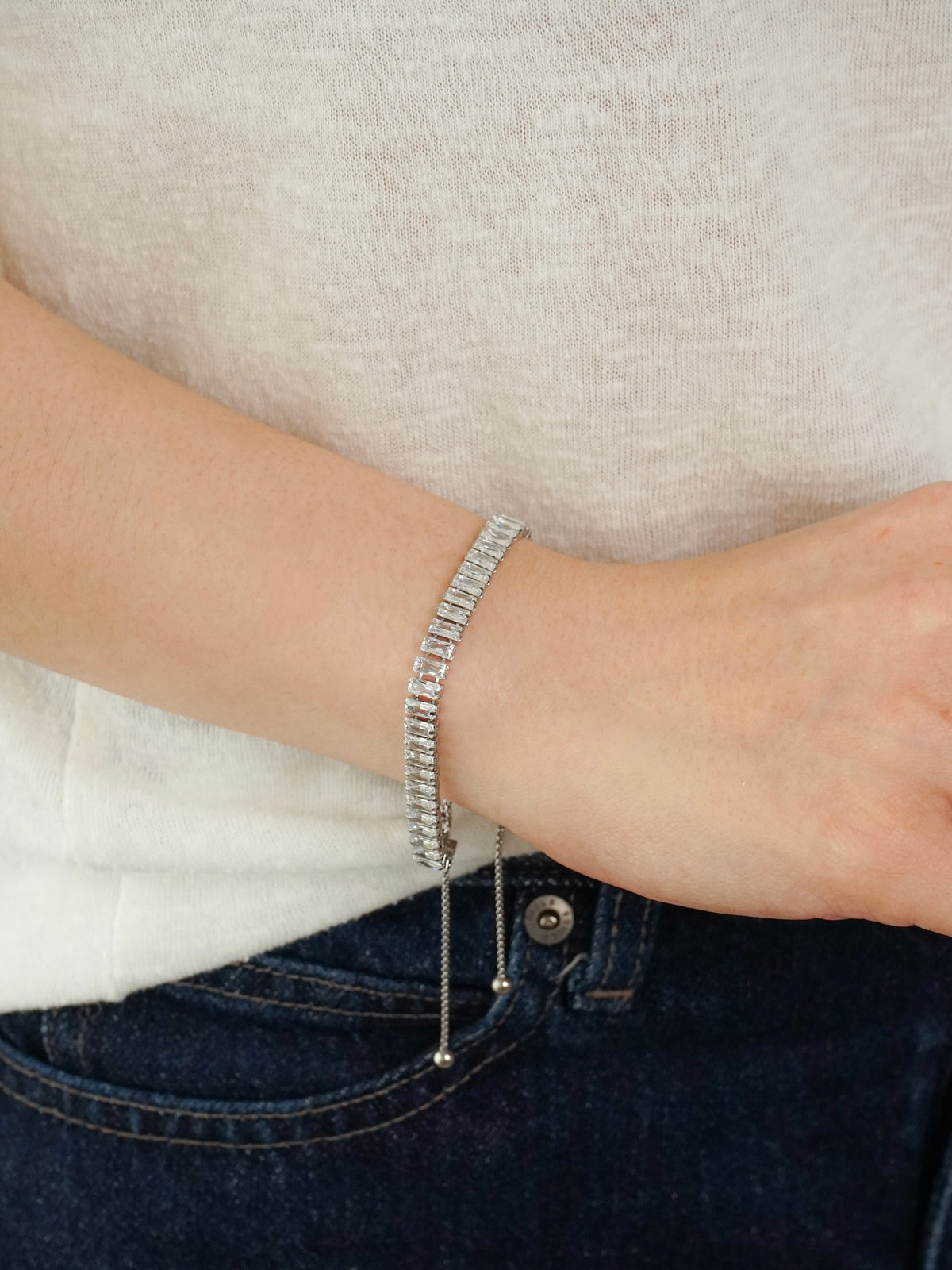 Bria Adjustable Baguette Tennis Bracelet (Silver)