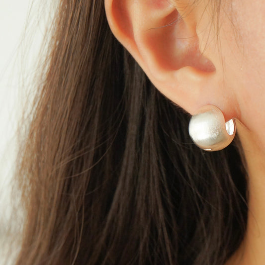 Elina Satin Ball Huggie Earrings (Silver)