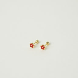 Indy Flower Barbell Earrings (Red)