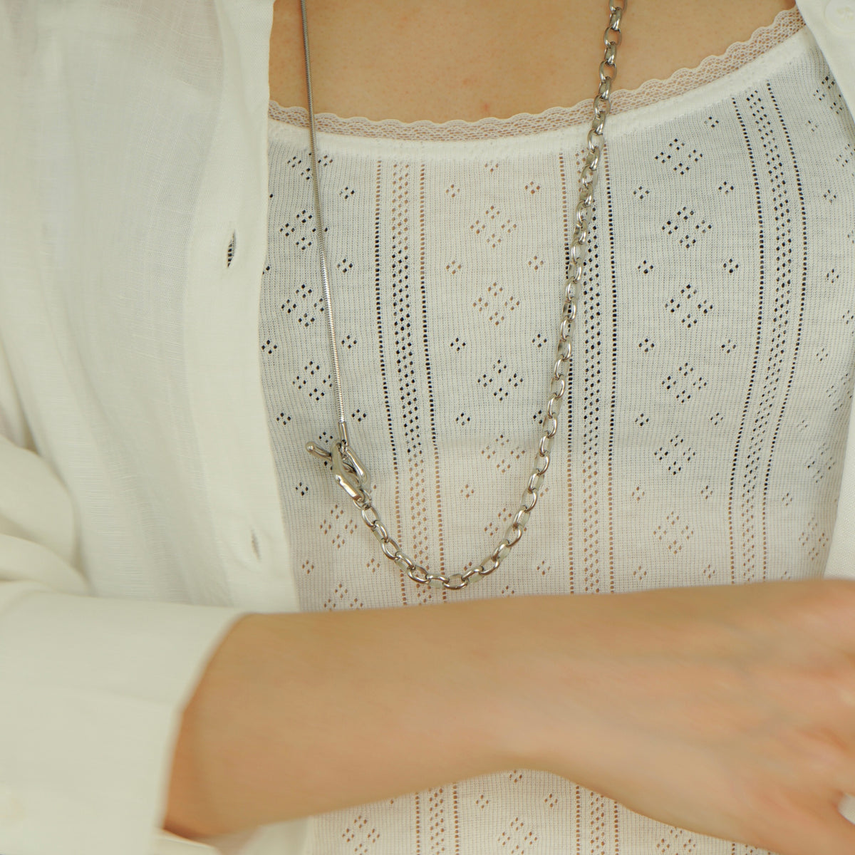 Rivka Chain Link Long Necklace (Silver)