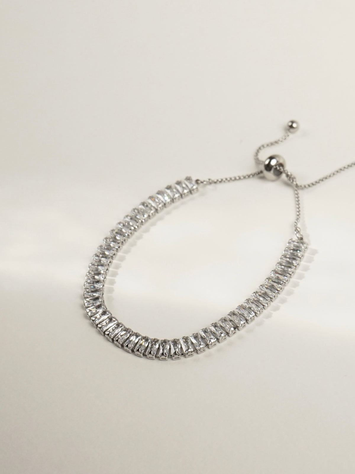 Bria Adjustable Baguette Tennis Bracelet (Silver)