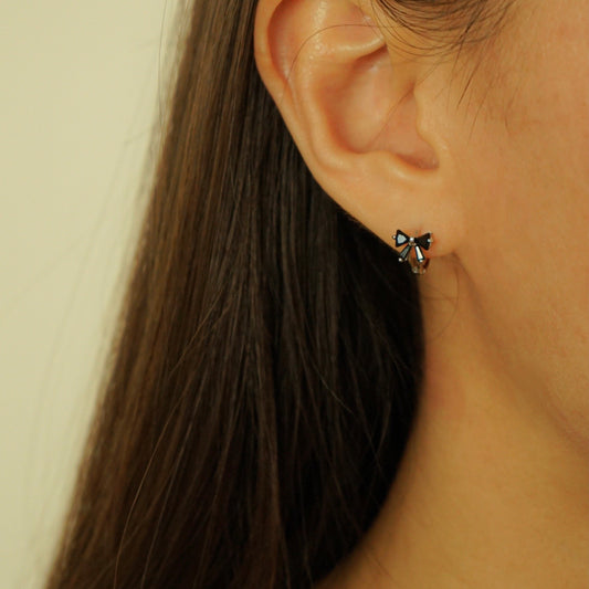 Collins Bow Huggie Earrings (Black)