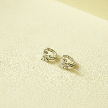 Collins Bow Huggie Earrings (White)