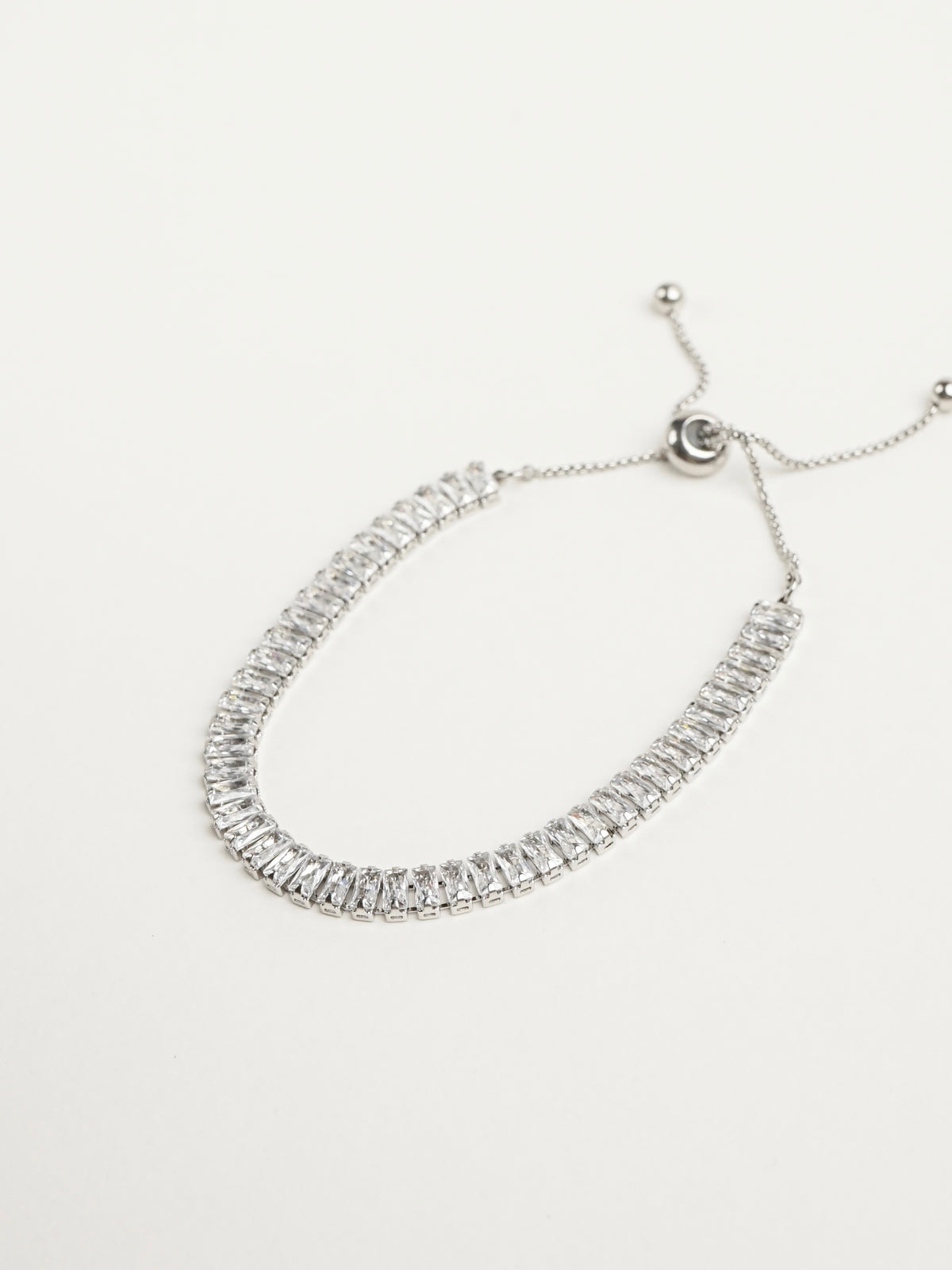 Bria Adjustable Baguette Tennis Bracelet (Silver)