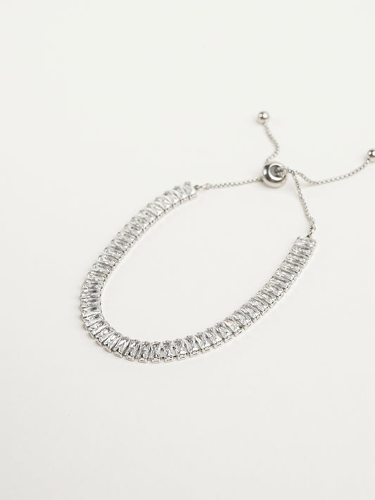 Bria Adjustable Baguette Tennis Bracelet (Silver)