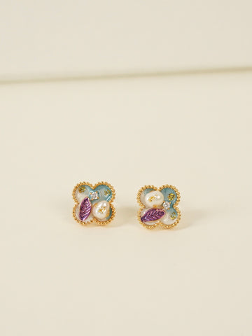 Elia Clover Stud Earrings (Blue White)