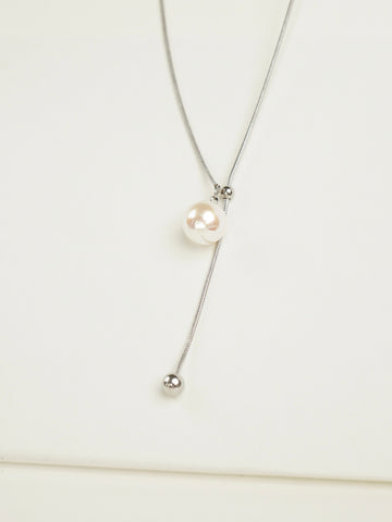 Solana Pearl Lariat Necklace (Silver)