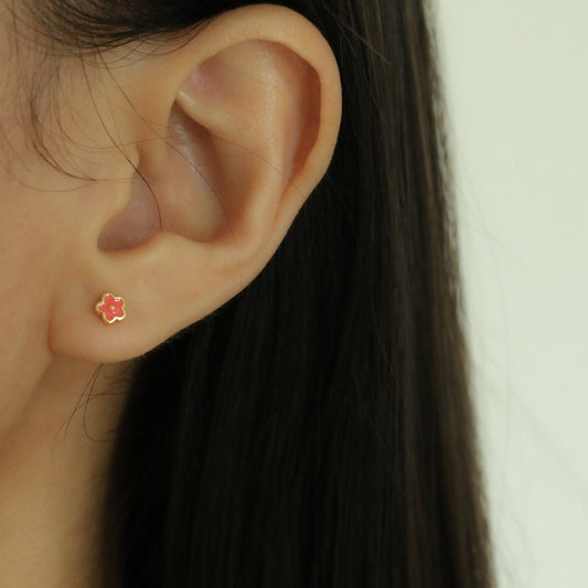 Indy Flower Barbell Earrings (Coral)