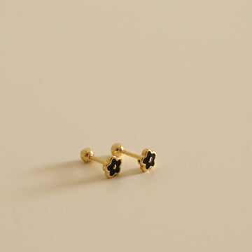 Indy Flower Barbell Earrings (Black)