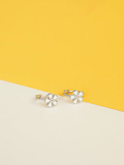Uri Flower Tiny Huggie Earrings (Silver)